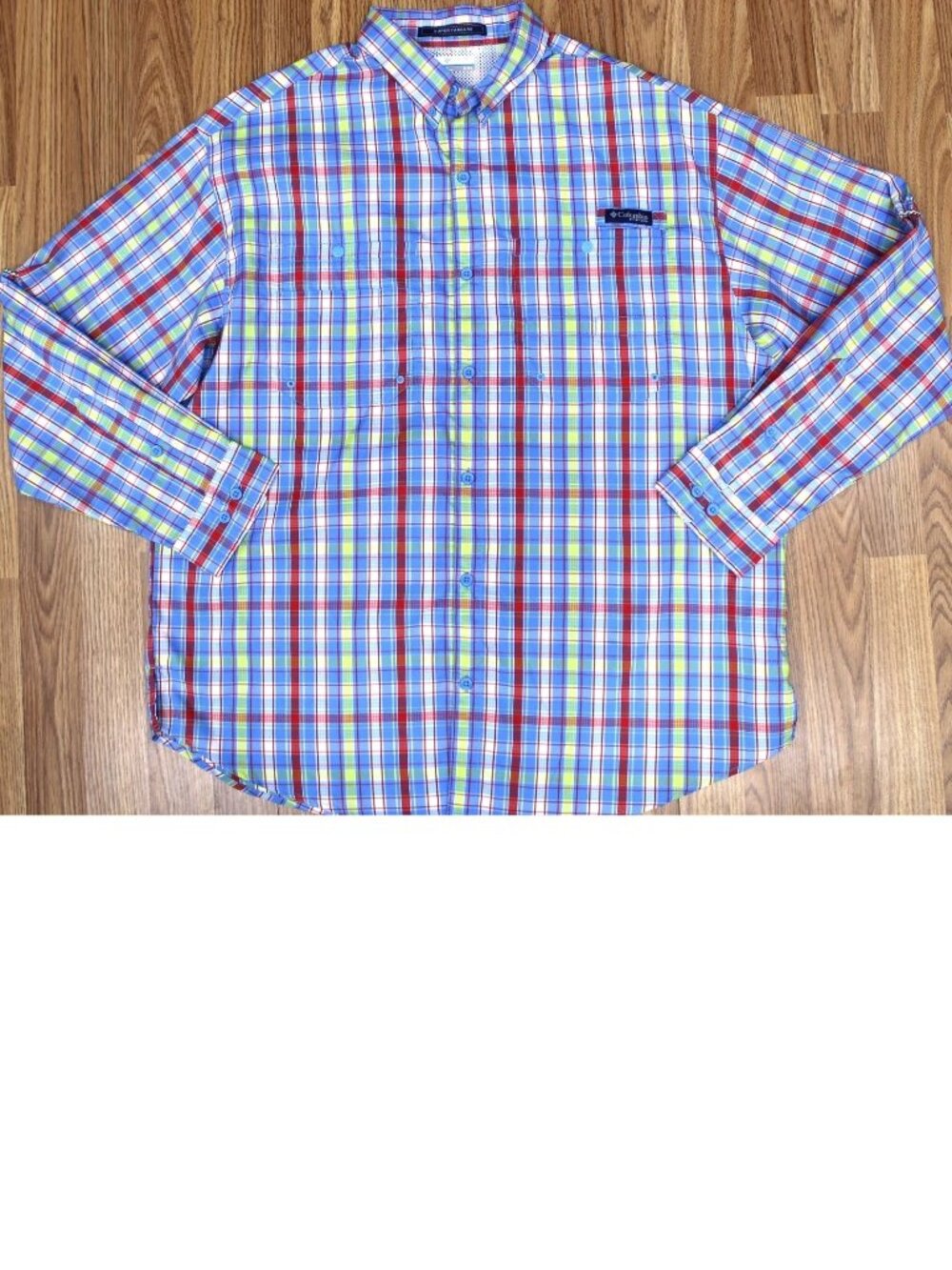 COLUMBIA PFG OMNI-SHADE POLYESTER REGULAR FIT PLAID SHIRT X-LARGE, XL